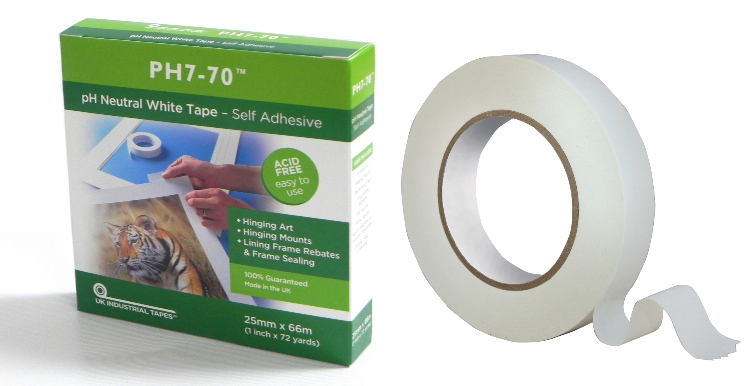 50mm X 66m PH7-70 Acid Free Tape Prints Frames Mounts Hinging Ph Neutral  White 